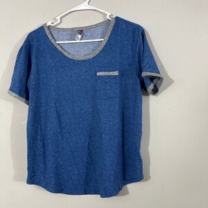Blue Heathered Short Sleeve T-Shirt with Pocket & Gray Trim Size M